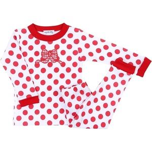 Magnolia Baby Red Bow Applique Red Long Pajama